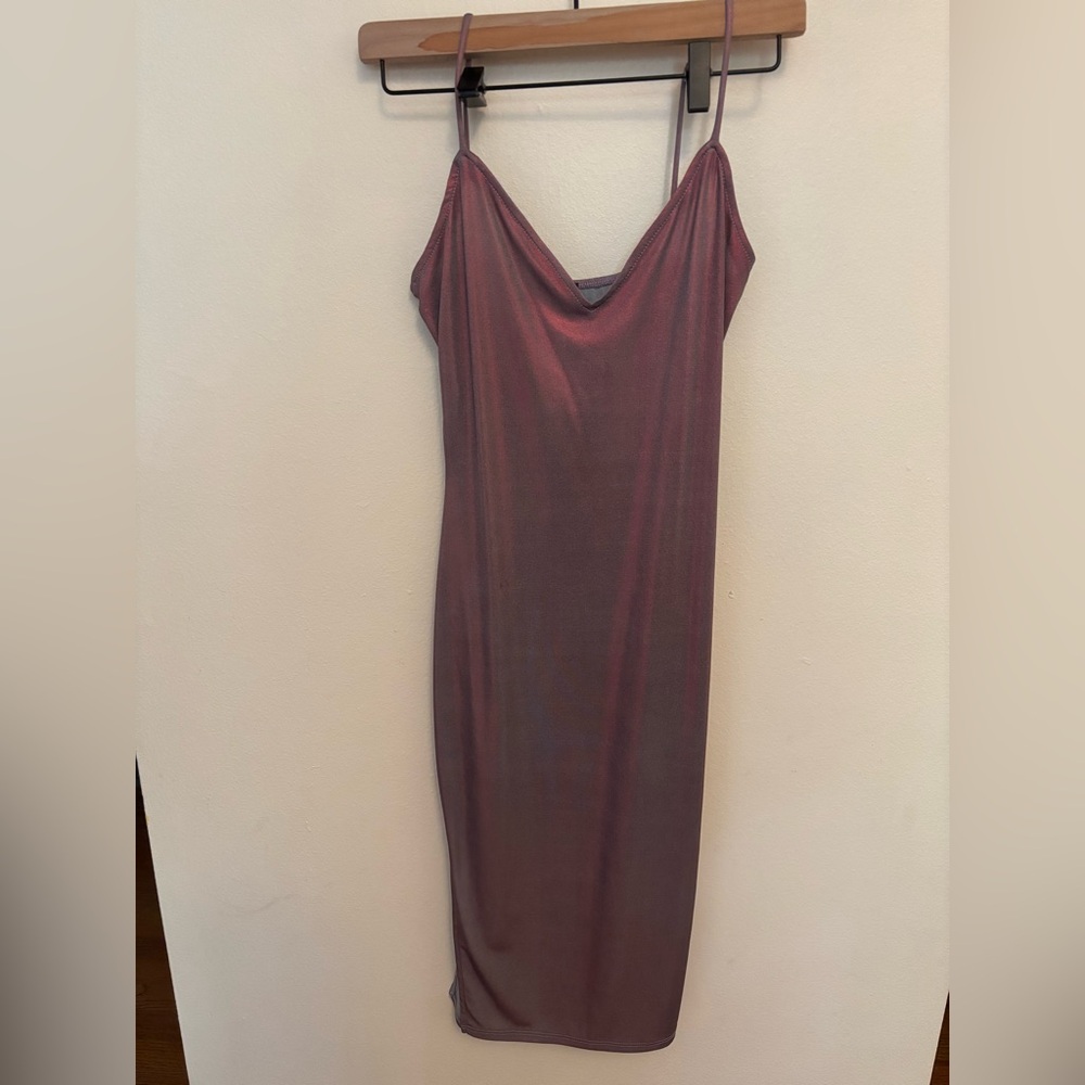 lux la poly blend iridescent party dress